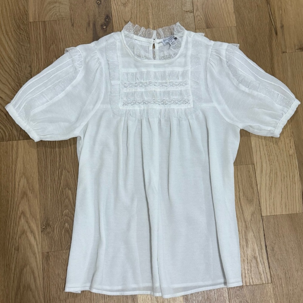 Anthropologie Current Air LA White Lace Blouse, Size Small